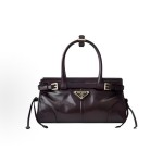 PRADA Bonnie Classic triangular logo mini Women\'s handbag, dark brown